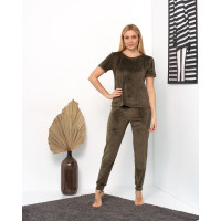 Домашній жіночий велюровий костюм: штани і футболка