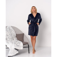 Жіночий короткий велюровий халат з капішоном