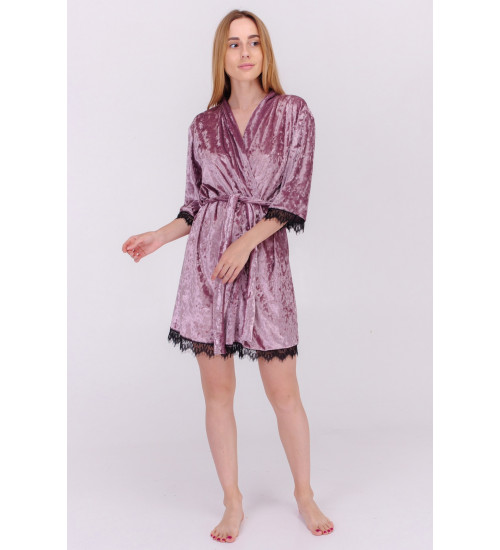 Вишуканий короткий халатик з мармурового велюру