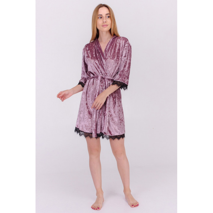Вишуканий короткий халатик з мармурового велюру