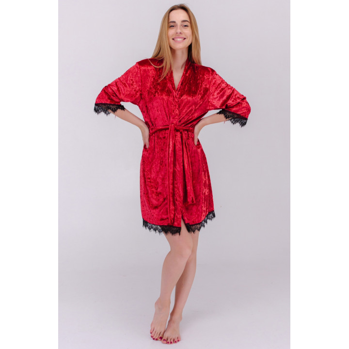 Вишуканий короткий халатик з мармурового велюру