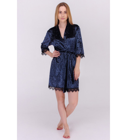 Вишуканий короткий халатик з мармурового велюру