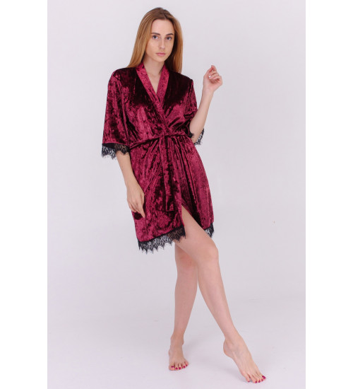 Вишуканий короткий халатик з мармурового велюру