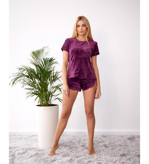 Жіночий велюровий домашній комплект: футболка і шорти
